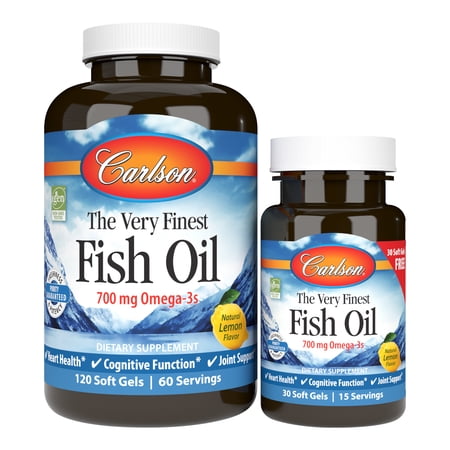 Carlson The Very Finest Fish Oil Softgels, Lemon Flavor, 120 + 30 Ct