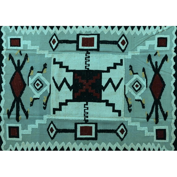 Ahgly Company Indoor Rectangle Abstract Light Blue Modern Area Rugs, 8' x 12'