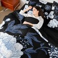 thumbnail image 4 of Manfei Vintage Peony Bedding Comforter Set 7-Piece, Black Blue Flower King Bedding Sets, Retro Blossoms Bed Sheets, Ultra Soft Room Decor, 4 of 8