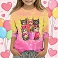 thumbnail image 2 of Kids' Valentine's Day Graphic T-Shirt Cute Cat Printed 3/4 Sleeve Tee Crew Neck Festive Holiday Top, 2 of 5