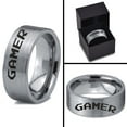thumbnail image 4 of Tungsten Gamer Typography Writing Band Ring 8mm Men Women Comfort Fit Gray Flat Cut Brushed Polished, 4 of 4