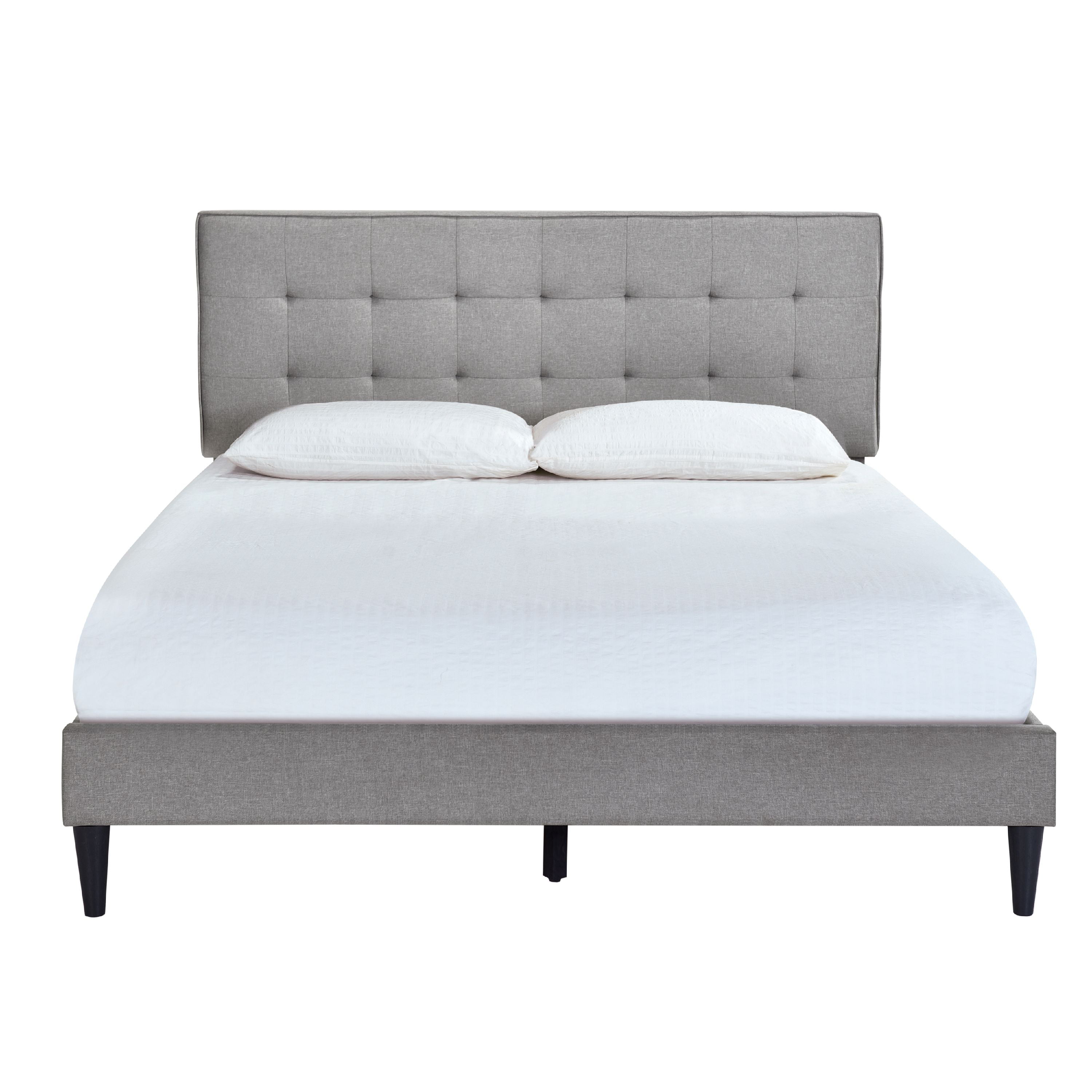 Gray King Queen Size Wood Platform Bed Frame with Tufted Headboard Upholstered 
