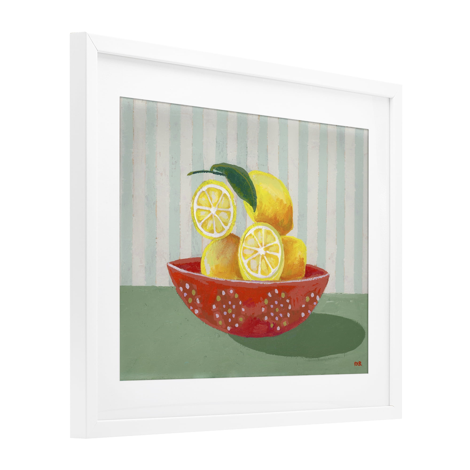 Stupell Industries Sunny Lemons in Red Bowl White Framed Print Under Glass, design by Rachael Reese