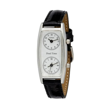 Seiko Dual Time - Women's Silver-Tone Dual Time Zone Leather Strap Quartz Watch