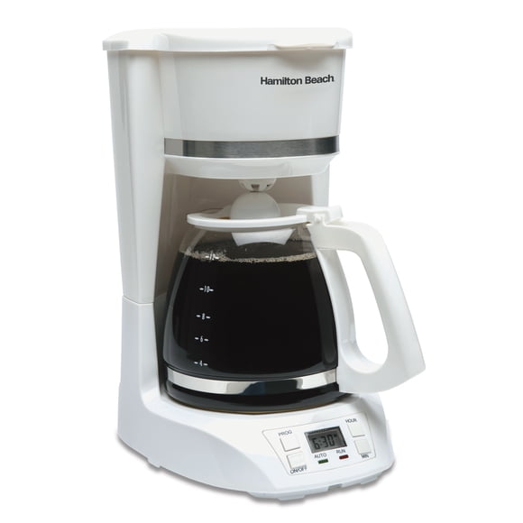 Hamilton Beach 12-Cup Drip Coffee Maker with Digital Clock, Glass Carafe, 950 Watts, Model 43871