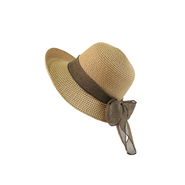Cathery Womens Floppy Summer Sun Beach Straw Hat Roll Up Packable Sun Visor Hats with Wind