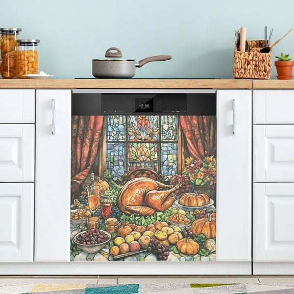 Food on Dining Table Dishwasher Magnet Cover Magnetic Fridge Door Cover Home Kitchen Decor 23"x 26"