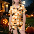 thumbnail image 2 of HCNTES Girls Halloween Pajamas Halloween Girl Pajamas Short Sleeve Button Down Pjs With Shorts Kids Toddler Sleepwear Pumpkin Ghost Print Loungewear Girl Pajama, 2 of 5