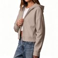 thumbnail image 6 of Women Cropped Zip Up Hooded Jacket, Solid Color Long Sleeve Drop Shoulder Casual Outerwear Layering Coat S‑XXL Coffee L(L), 6 of 9