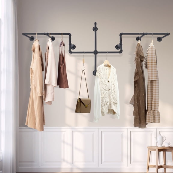 Miumaeov 85" DIY Clothing Pipe Rack Wall-Mounted Clothes Hanger Garment Hanging Rod Shelf