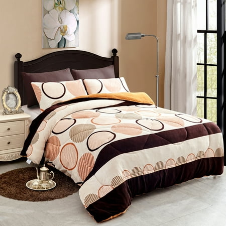 3 Piece Printed Fleece Sherpa Down Alternative Comforter Set Queen