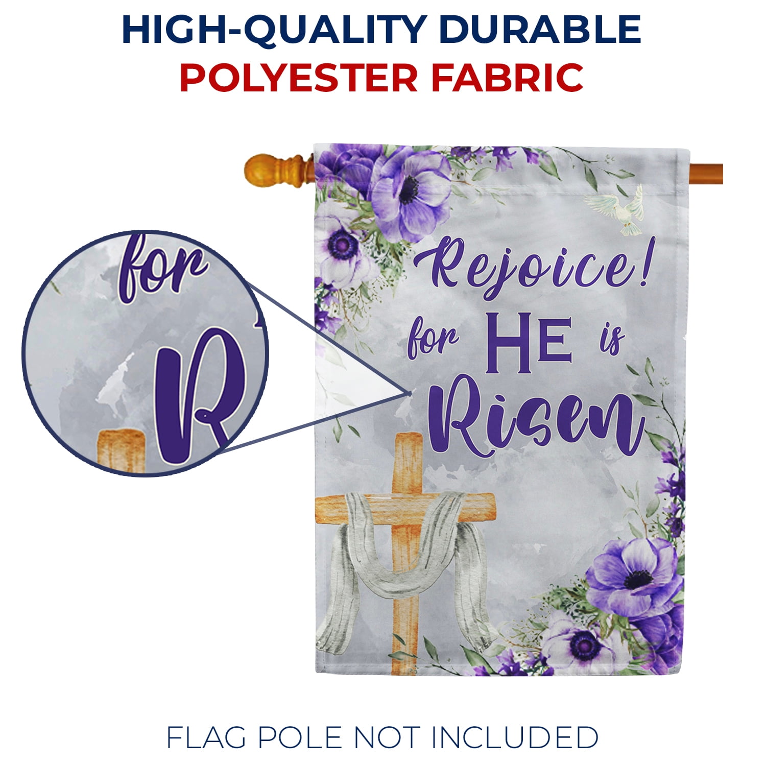 America Forever He is Risen Easter House Flag 28 x 40 inch Double Sided Rejoice Religious Cross Purple Pansy Flowers Small Spring Holiday Seasonal Easter Day Flags for Outdoor Yard Lawn Decoration