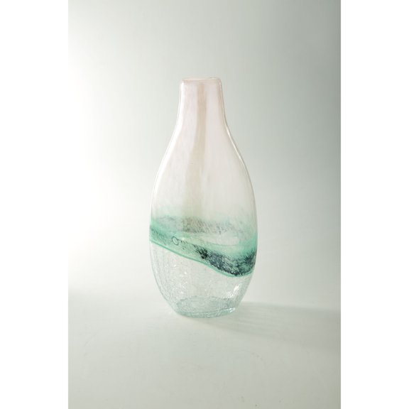 CC Home Furnishings Crackle Handblown Glass Bud Flower Vase - 13.5" - Clear and Green