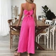 thumbnail image 5 of MORTTIC Women's V-Neck Sleeveless Wide Leg Jumpsuit with Adjustable Straps & Back Bow Tie Spring Summer Flowy Romper Rose Red，M, 5 of 7