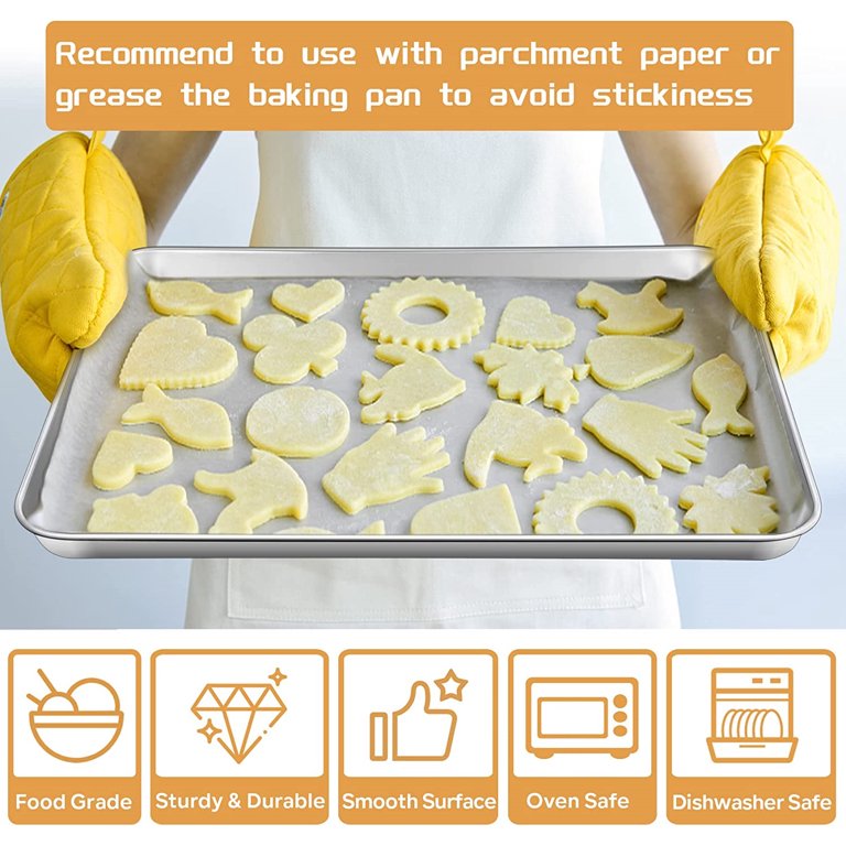 Baking Sheet Set of 4,Stainless Steel Baking Pan Cookie Sheet for Baking  and Roasting,Rectangle Size 9.3 & 10.4 & 12.5 & 16inch,Mirror Finish & Heavy  Duty, Oven-Safe By Casewin 