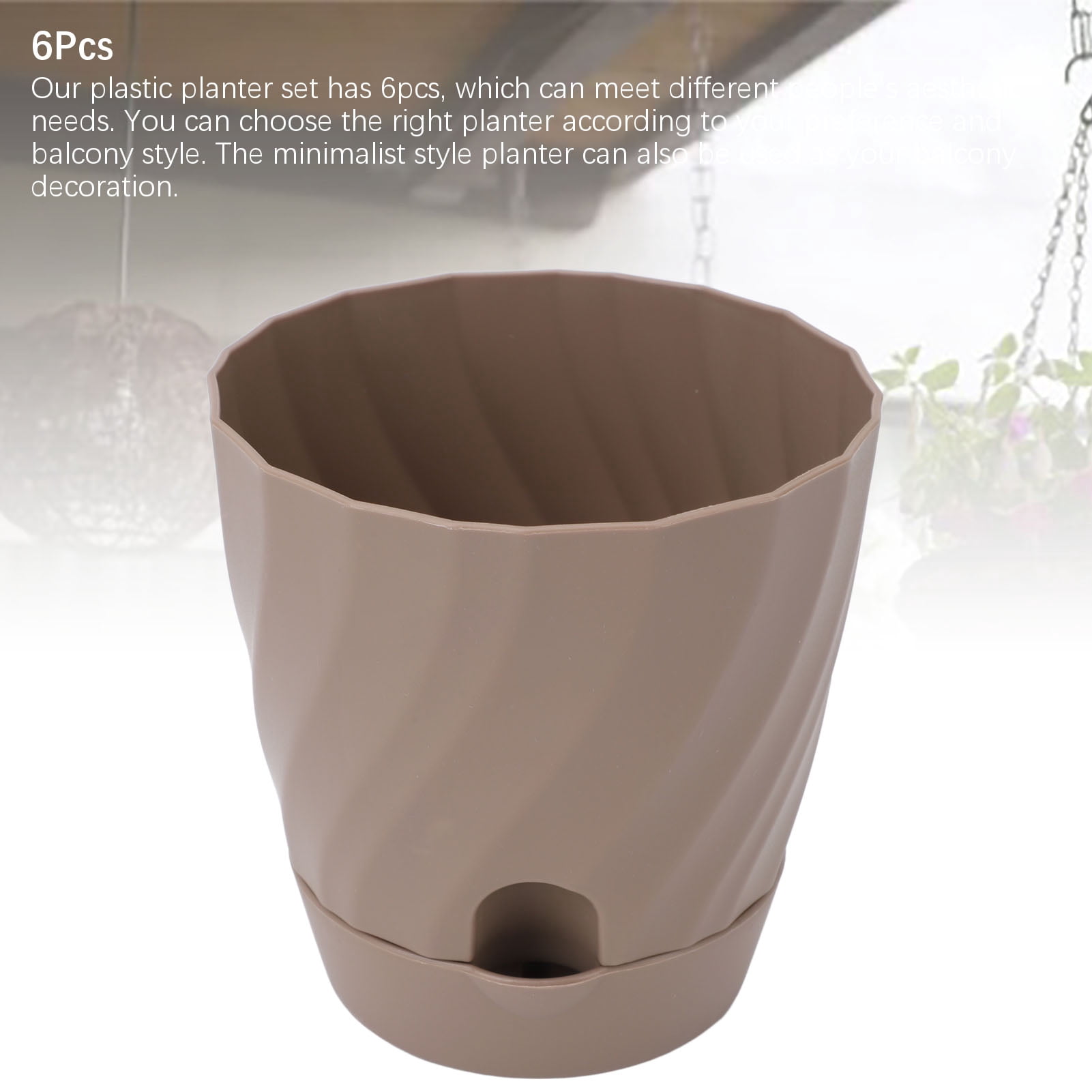 YAHHU 6pcs Plastic Flower Planters Lightweight Gardening Plant Pots for Home Balcony Garden Decor, Brown, 4.8 inches / 12.2 cm