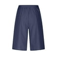 thumbnail image 5 of RYRJJ Cotton Linen Bermuda Shorts for Women Summer Casual Knee Lenght Shorts Button Elastic Waist Wide Leg Short with Pockets(Navy,L), 5 of 6