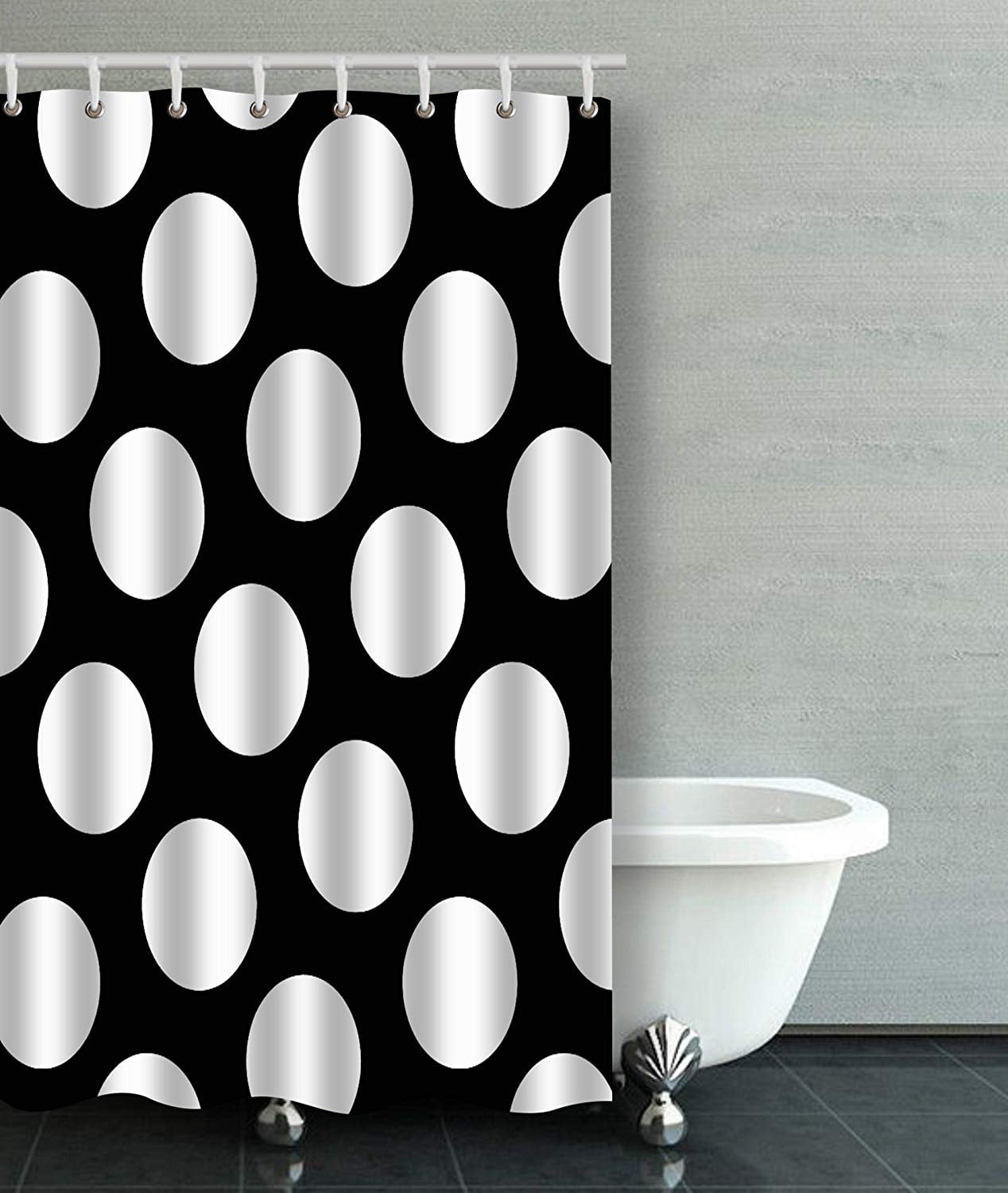 BPBOP Big Black And White Polka Dot Decorative Bathroom Shower Curtain