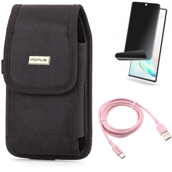 6ft USB-C Cable & Privacy Screen Protector & Case Belt Clip for Samsung Galaxy Note 20 (6.7") - Combo with Pink Charger Cord & TPU Film Anti-Peep & Rugged Holster