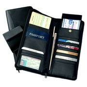 Leather Zippered Travel Document Passport Case & Card Wallet