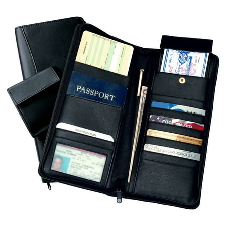 Leather Zippered Travel Document Passport Case & Card Wallet