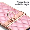 thumbnail image 6 of MonsDirect for 6.7 inch Samsung Galaxy Z Flip 3 5G 2021 Case, Hinge Protection Plating Frame Hard PC Shell PU Leather Cover Durable Shockproof with Finger Ring Stand Holder for Galaxy Z Flip 3, Pink, 6 of 7