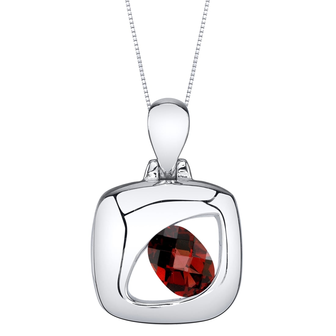 1 ct Oval Shape Red Garnet Pendant Necklace in Sterling Silver, 18 ...