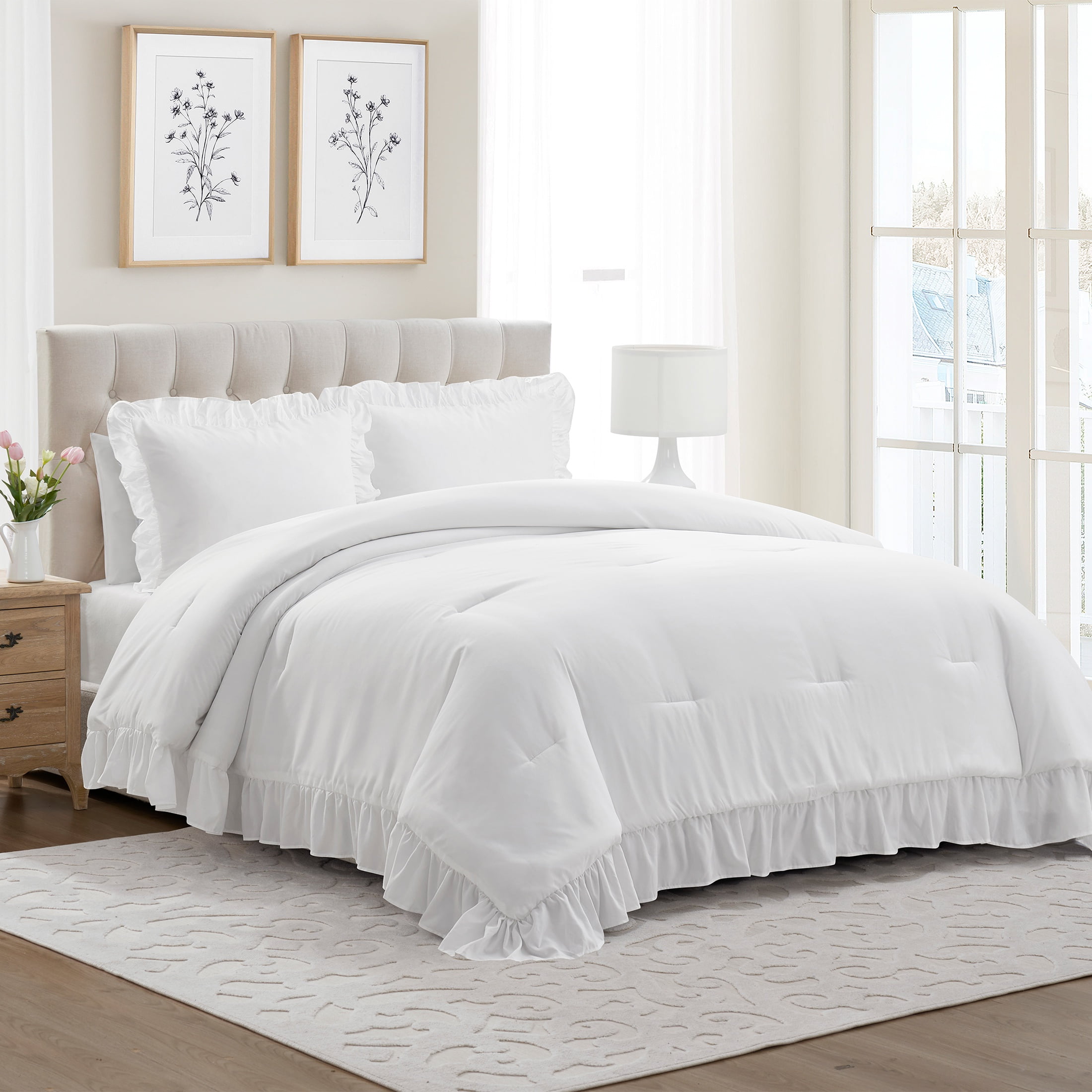 My Texas House Full/Queen Comforter Set, All-Season, 3-Piece, White Ruffle