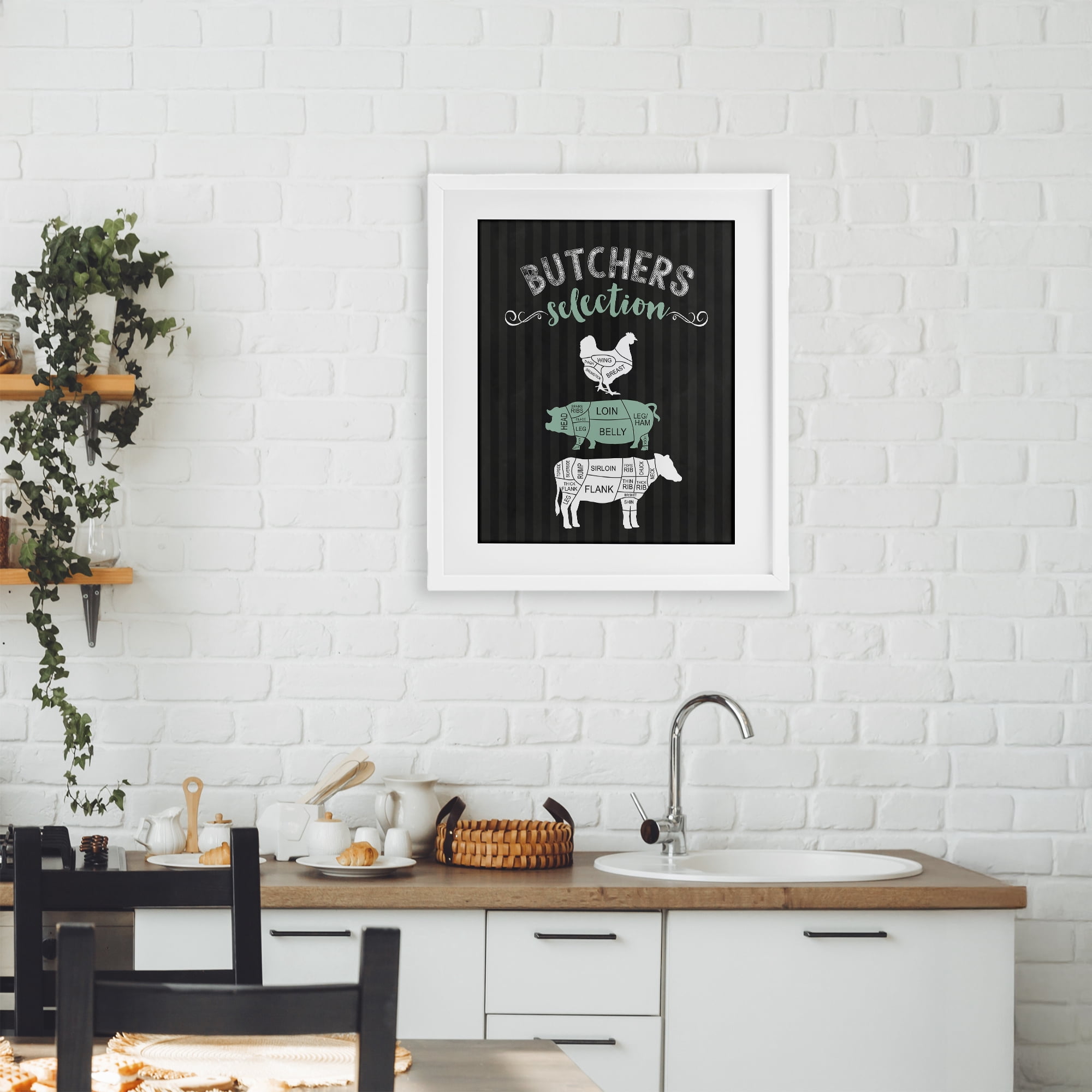 Butchers Selection Black & Green White Framed Print Under Glass, design by Lettered and Lined