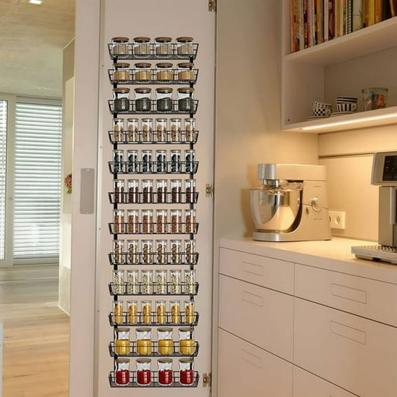 Adjustable Wall Mount Spice Rack Organizer, 12-Tier Dual-use (Multi-use) Hanging Spice Shelf Storage for Kitchen Pantry Cabinet Door, Seasoning Holder Organizer, Black