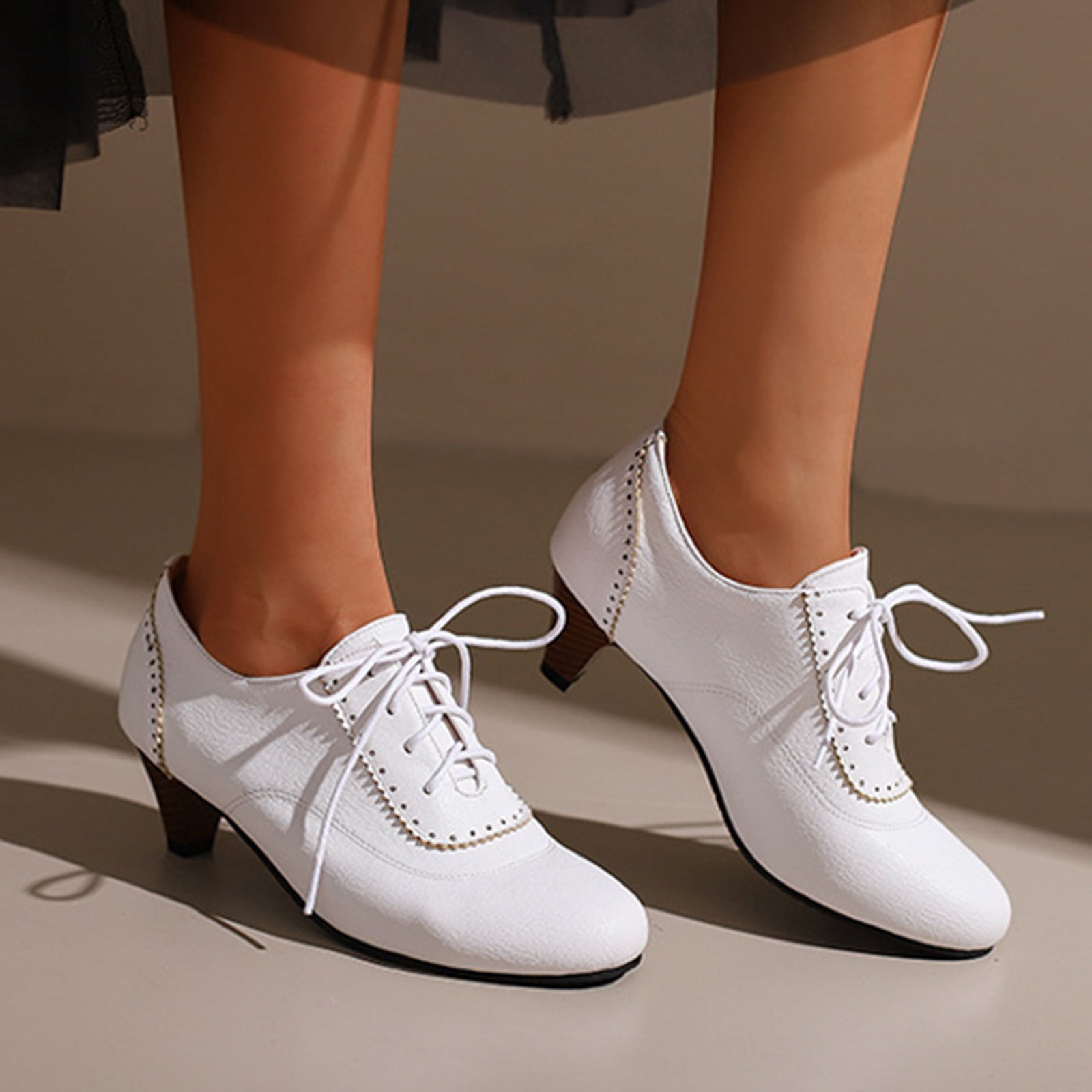 Chenyee Ankle Boots for Women Lightweight Casual Dress Non Slip Work shoes Lace Up Kitten Heel Short Booties