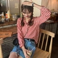 thumbnail image 2 of Women's Long Sleeve Round Neck Plaid Shirt Blouse Tops, 2 of 4