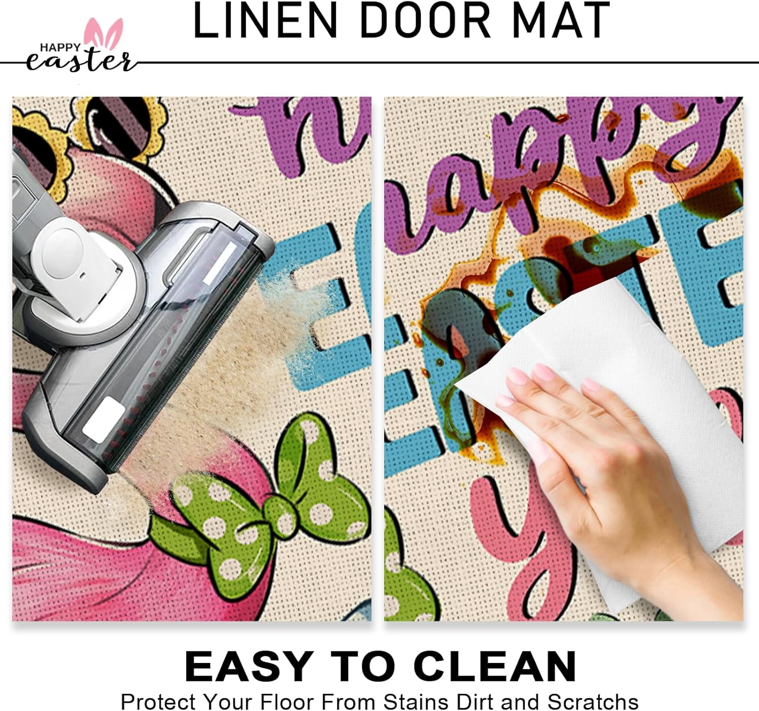 Happy Easter Y''all Flamingo Decorative Front Door Mat, Easter Eggs Welcome Doormat Indoor Outdoor Non-Slip Floor Entryway Rug, Spring Butterfly Lily Flower Home Kitchen Decoration 17x30 Inch