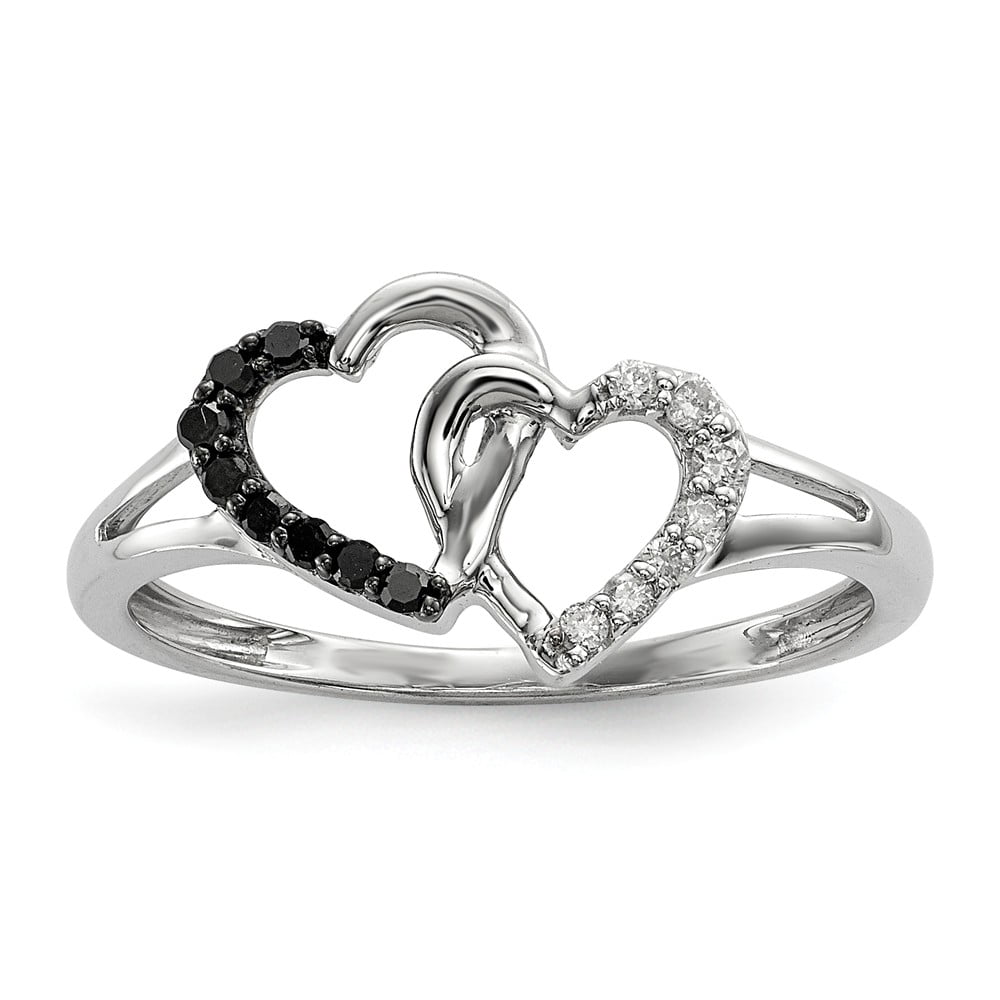 Details about   Women's Heart Ring Premium Real Sterling Silver .925 Black & White CZ Stones