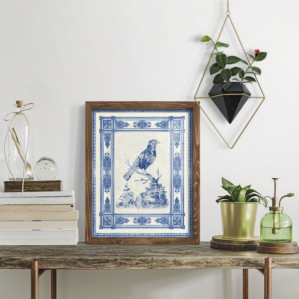 Toile de Jouy I -Framed Print w/glass-Walnut