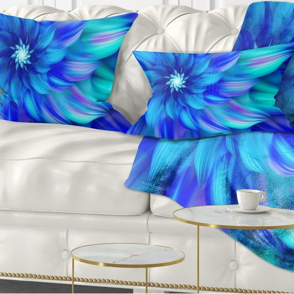 Designart Massive Blue Fractal Flower - Floral Throw Pillow - 12x20