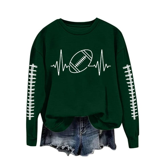 Womens Graphic Sweatshirts Crewneck Game Day Sweatshirt Women Plus Size Long Sleeve Casual Loose Pullover Tops (Army Green L)