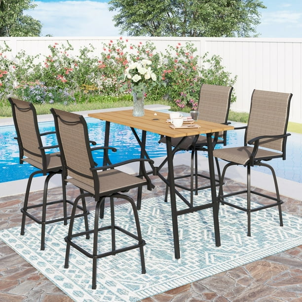 Sophia & William 5 Piece Patio Outdoor Bar Set Height Teak Wood Table