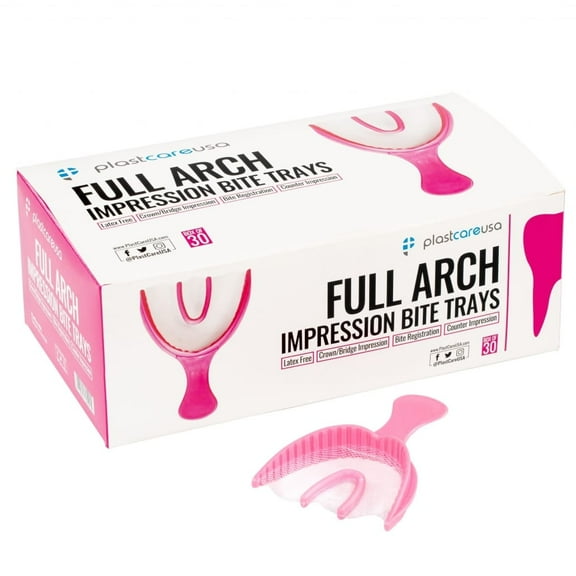 30 Full Arch Disposable Impression Bite Trays for Teeth Molds (Pink)