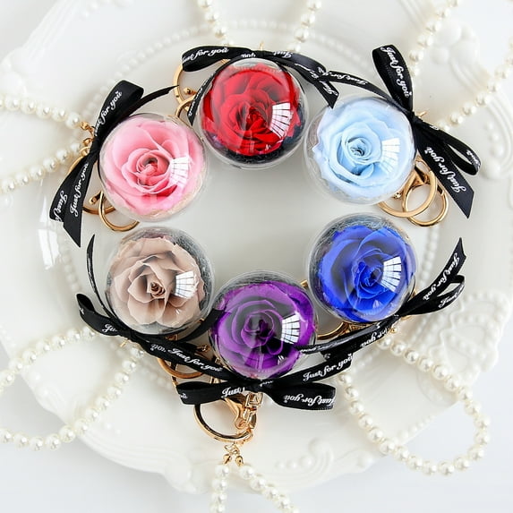 Naierhg 2Pcs Preserved Eternal Flower Keychain Schoolbag Hanging Buckle Creative Souvenir