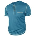thumbnail image 4 of SWSMCLT Men's Breathable Henley Shirt Fall Cotton Loose Button Date Patch Pocket Home Tee Casual T Shirt Comfy Chic Blue1 X-Large, 4 of 5