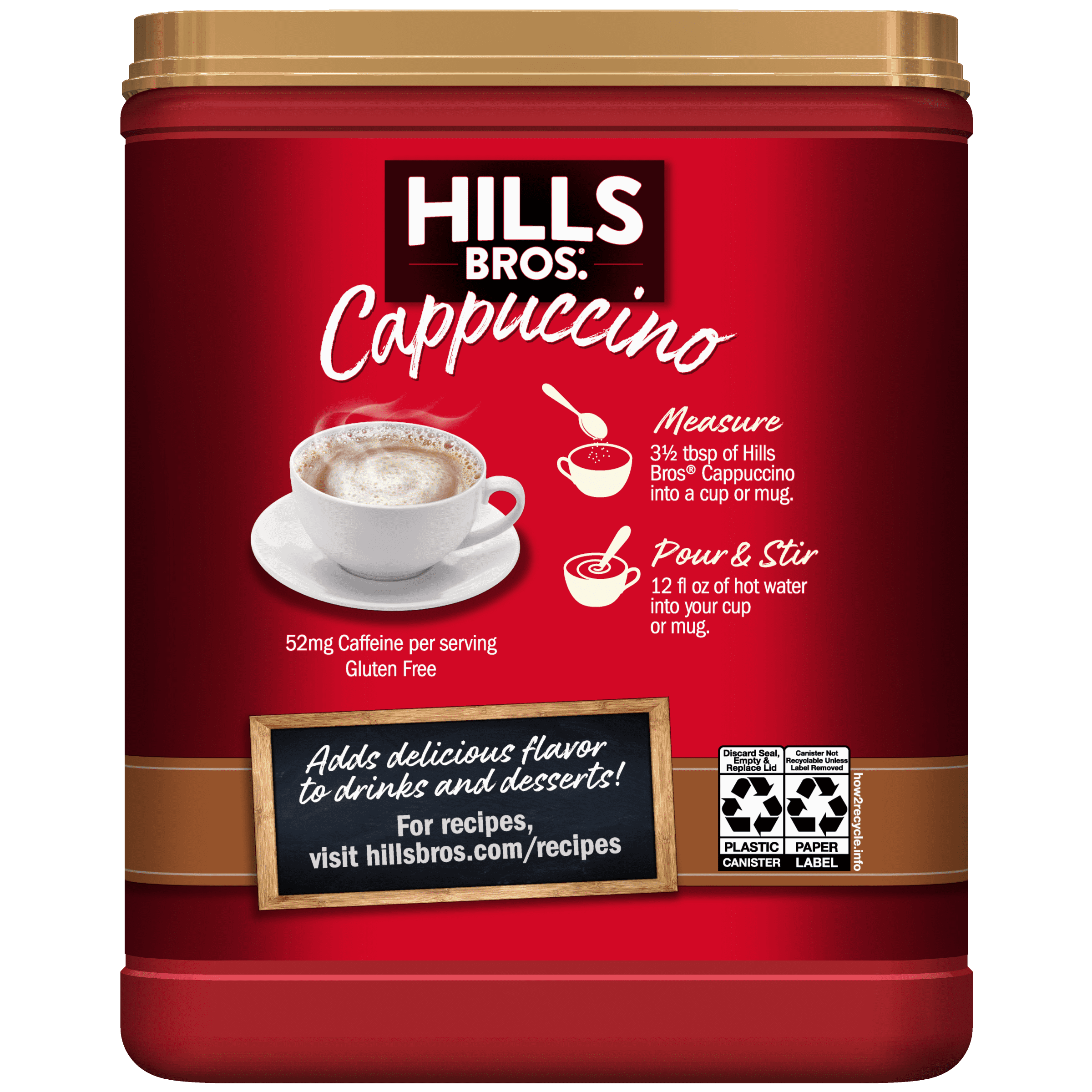 (4 pack) Hills Bros. English Toffee Cappuccino Instant Coffee Mix, 16 Ounce Canister