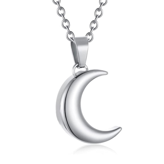 2 pc Non-Tarnish Stainless Steel Crescent Moon Urn Ashes Pendant Necklace Memorial Jewelry for Women Stainless Steel Color 19.69 inch(50cm)