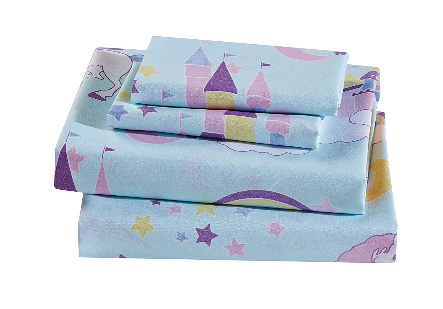 Fancy Linen 5pc Twin Comforter Set Castle Unicorn Blue Pink Purple White Yellow