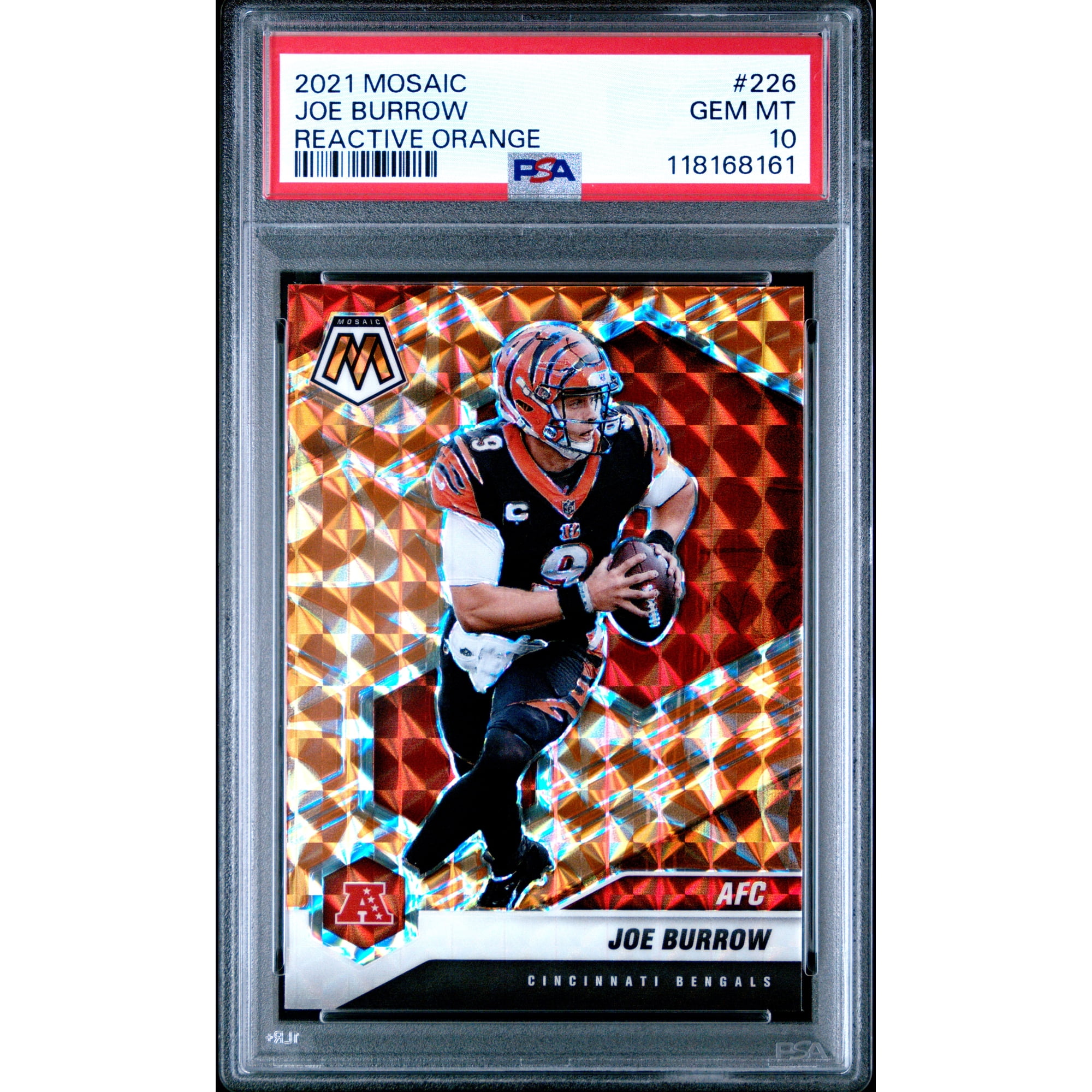 Joe Burrow 2021 Panini Mosaic Reactive Orange Cincinnati Bengals Football Card #226 Graded PSA 10 Cert #118168161