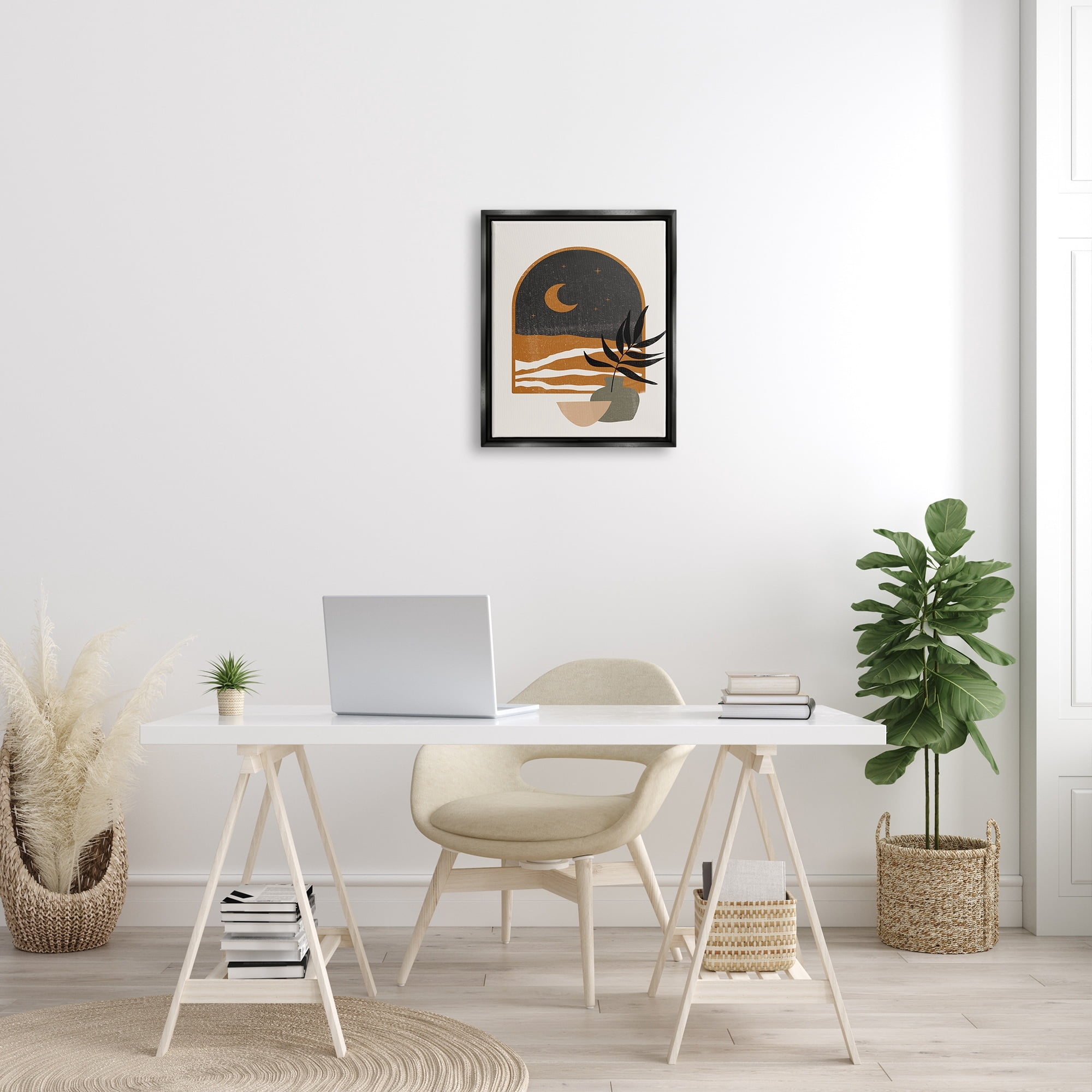 Stupell Industries Lovely Night Sky Desert Moon Scene Through Window Graphic Art Jet Black Floating Framed Canvas Print Wall Art, Design by JJ Design House LLC