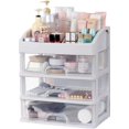 thumbnail image 1 of Freebirdly Organizador de maquillaje con 3 cajones de almacenamiento de plástico para vitrinas de cosméticos de tocador, almacenamiento de plástico para encimera de baño de gran capacidad para product, 1 of 5