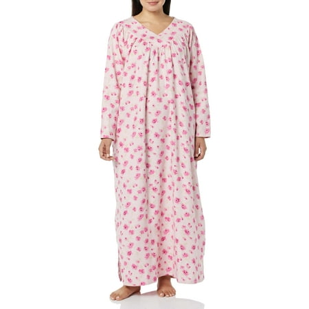 

AmeriMark Women s Floral Print Flannel Long Night Gown 100% Cotton Sleep Dress Rose Floral 4X