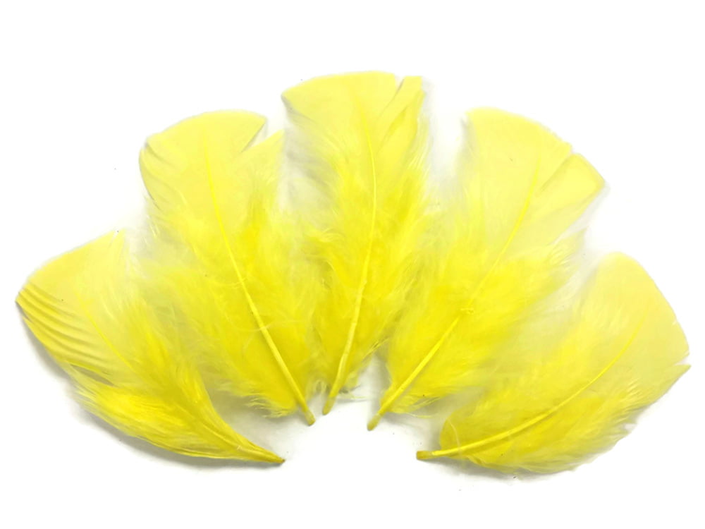 YELLOW TURKEY FEATHERS FLUFFY FLATS LOT 1 PACK aprox 50 DYED MIXED 2" 7" 14 gm 