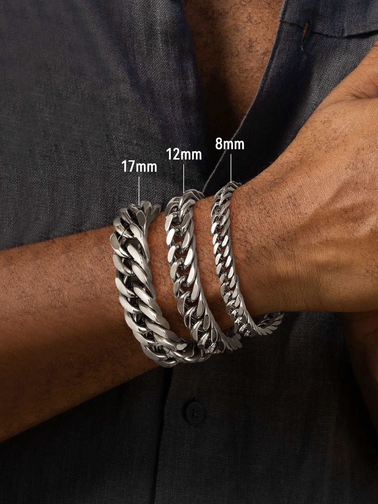 FaithHeart Cuban Curb Link Bracelets for Men, Stainless Steel Chain Wrist Bracelets Hip Hop Jewelry Gifts for Son Boyfriend Father's Day Christmas 17MM Width